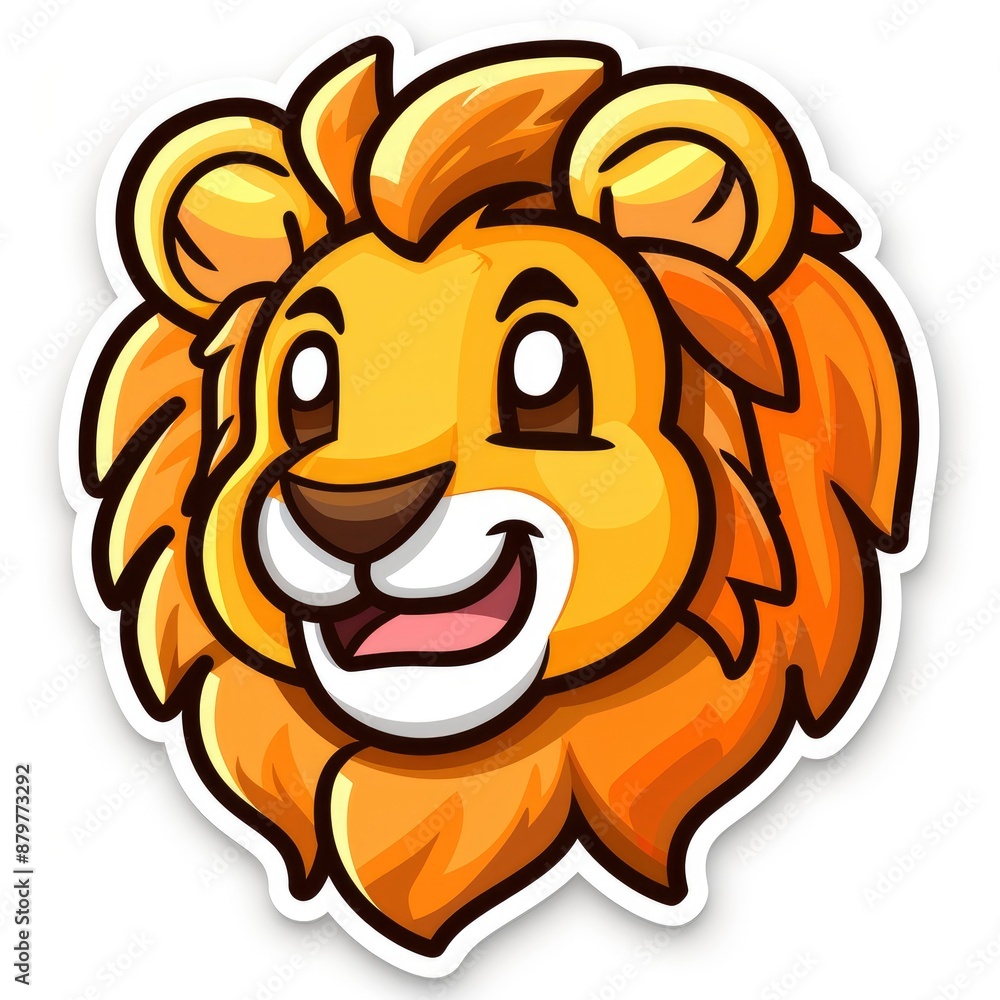Obraz premium cute lion and sun logo sticker, Sticker, outline, vector, savannah, simple, gold, orange, kawaii
