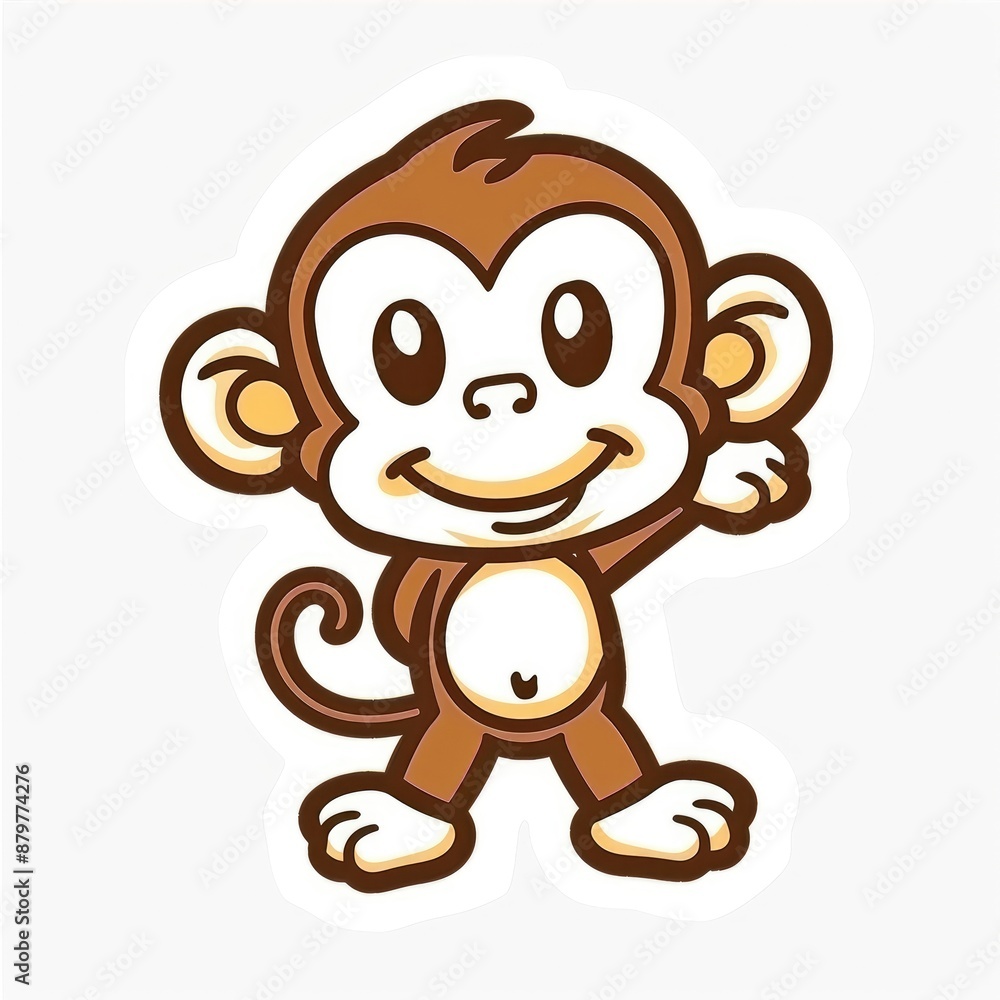 Fototapeta premium cute monkey and banana logo sticker, Sticker, outline, vector, tropical, simple, brown, yellow, kawaii