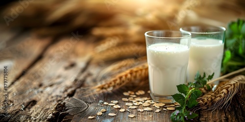 Eco-Friendly Dry Farming Fresh Non-Homogenized Milk with Creamy Top Layer. Concept Sustainability, Eco-Friendly Farming, Non-Homogenized Milk, Creamy Top Layer, Farm-to-Table photo