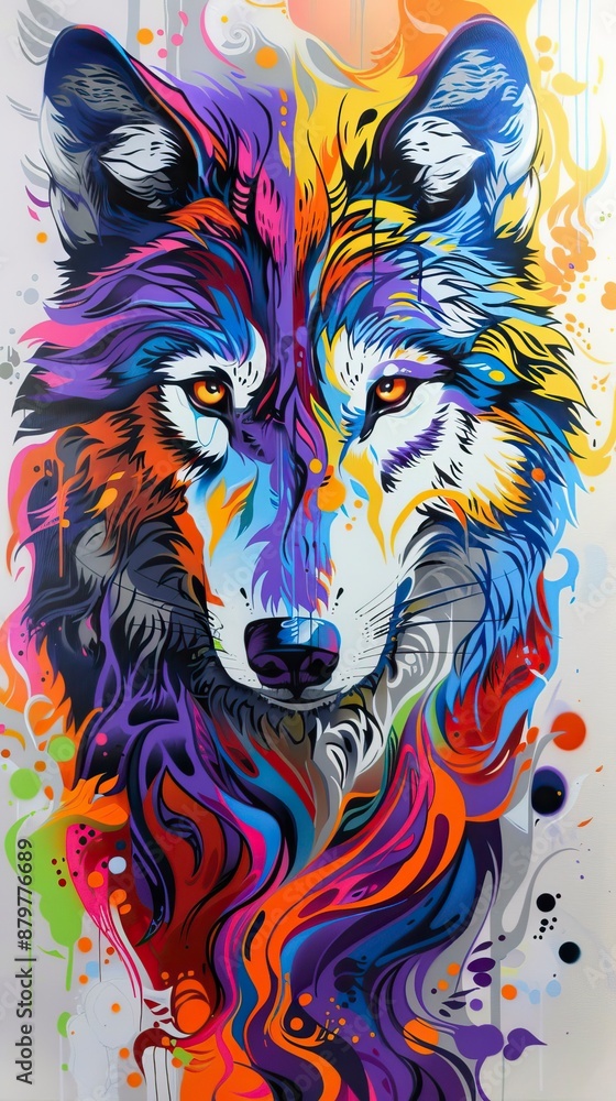Fototapeta colorful drawing of a wolf in graffiti style 