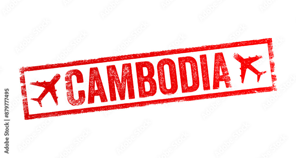 Cambodia - is a country in Mainland Southeast Asia, text emblem stamp with airplane Cambodia - is a country in Mainland Southeast Asia, text emblem stamp with airplane
