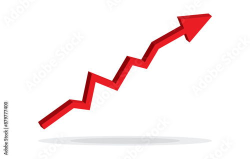 Growing business arrow up on white background. Profit 3D red arrow, Vector.Business concept, growing chart. Concept of sales symbol icon with arrow moving up. Economic Arrow With Growing Trend.