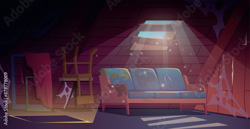 Broken furniture. Dirty couches armchairs or sofas exact vector broken furniture collection