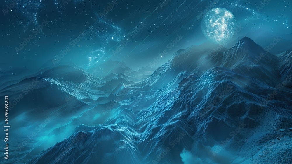 Nighttime Mountain Landscape with Full Moon and Stars 3D Illustration Nighttime Mountain Landscape with Full Moon and Stars 3D Illustration