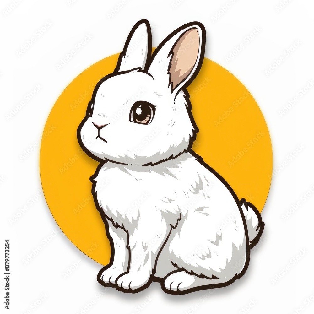 Obraz premium cute rabbit and egg logo sticker, Sticker, outline, vector, spring, simple, white, pastel, kawaii