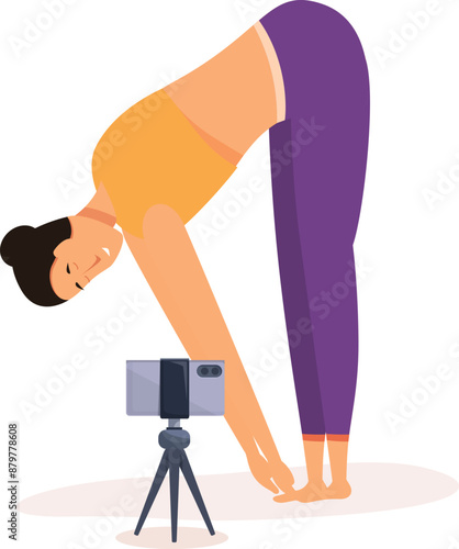 Fitness instructor recording online course at home, promoting healthy lifestyle, sport and activity