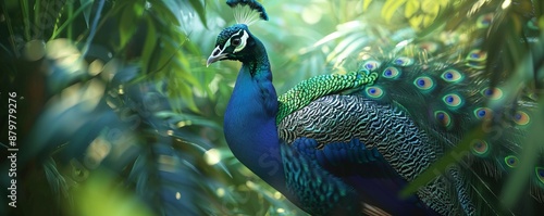 Regal peacock displaying its vibrant plumage, 4K hyperrealistic photo