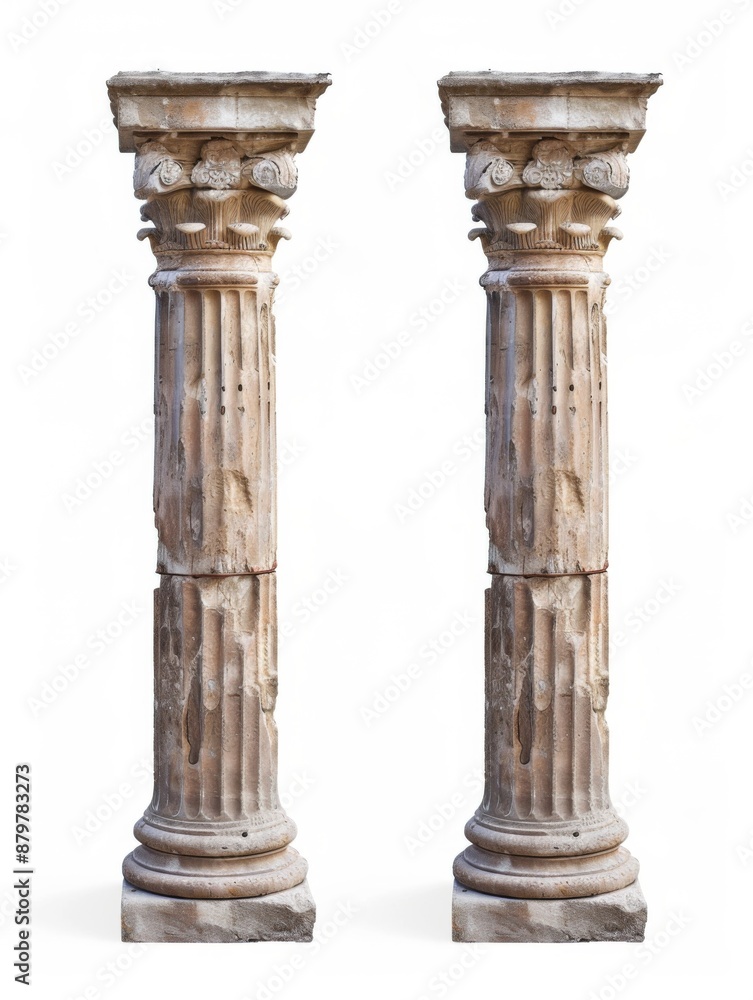 Two Ancient Greek or Roman Columns isolated on white background Two Ancient Greek or Roman Columns isolated on white background