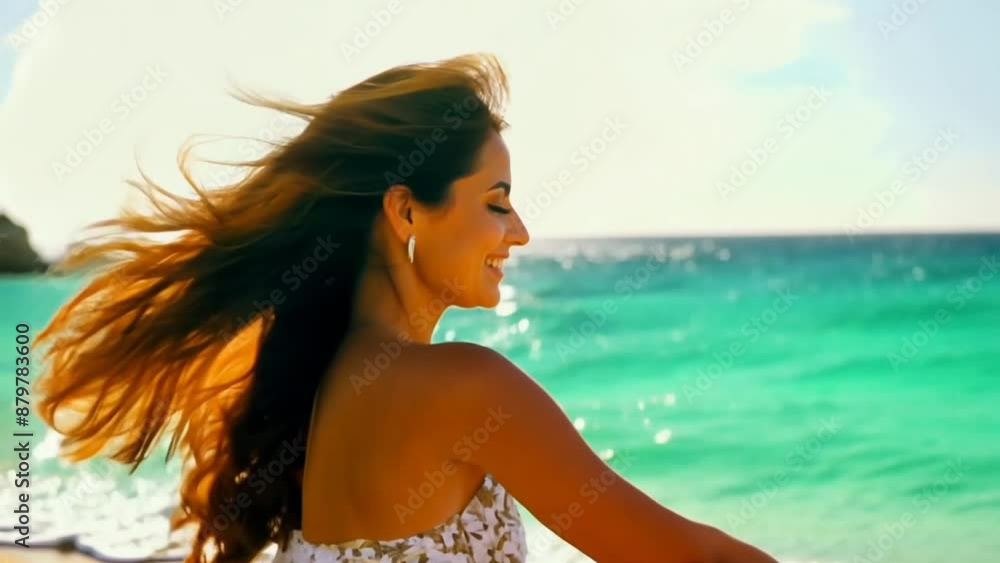 Woman Relaxing on Sandy Beach Generative AI Woman Relaxing on Sandy Beach Generative AI