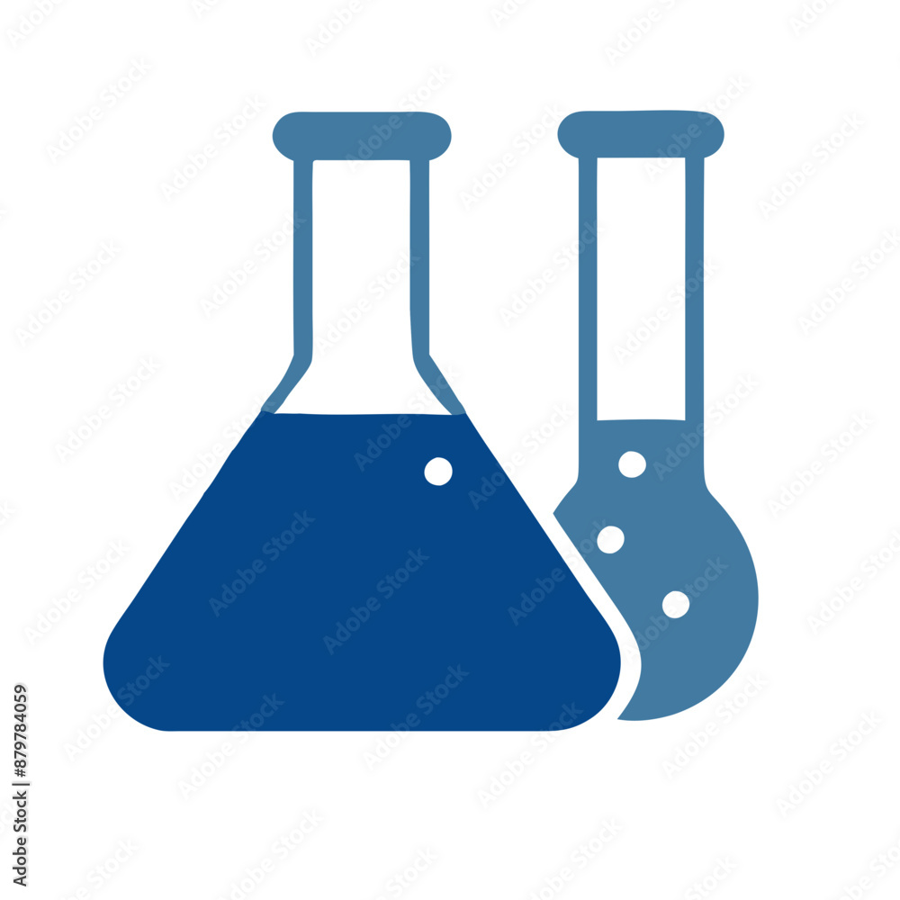 Blue Chemistry Flasks Icon, Science and Education Symbol Blue Chemistry Flasks Icon, Science and Education Symbol