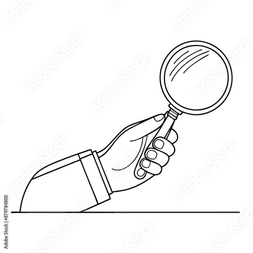 hand holding a magnifying glass. illustration line art style