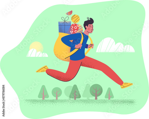 A man running with a backpack on his back