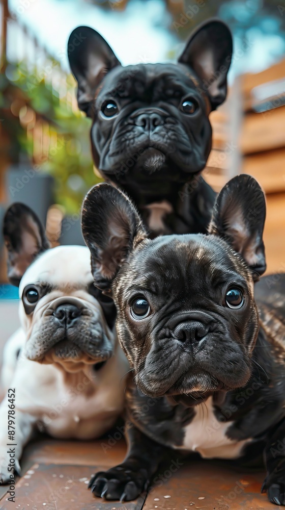 Fototapeta premium French bulldogs, puppy and dog mom
