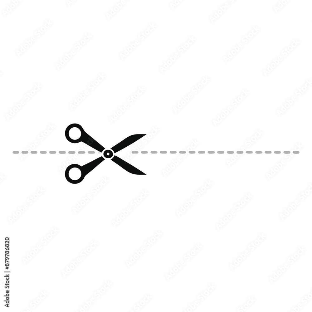 scissors icon with a dotted line, isolated on a white background scissors icon with a dotted line, isolated on a white background