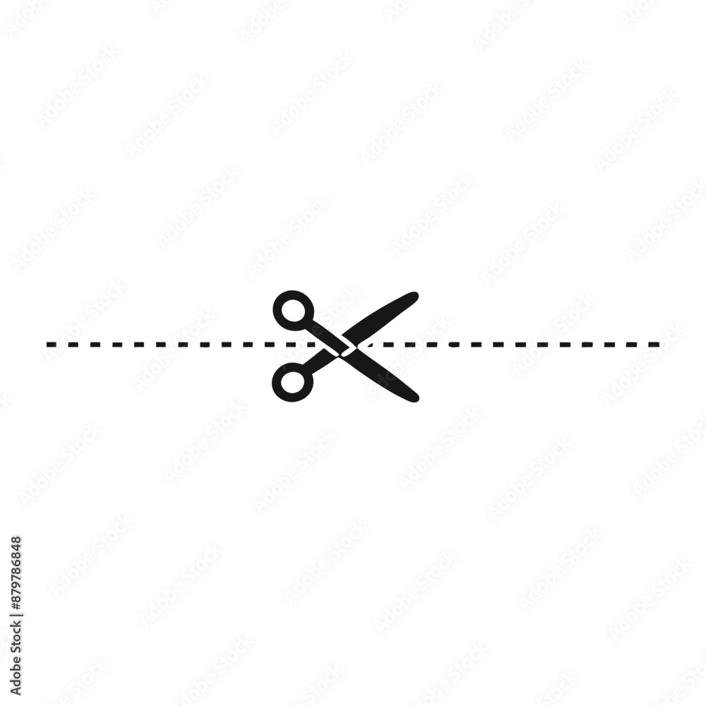 scissors icon with a dotted line, isolated on a white background scissors icon with a dotted line, isolated on a white background