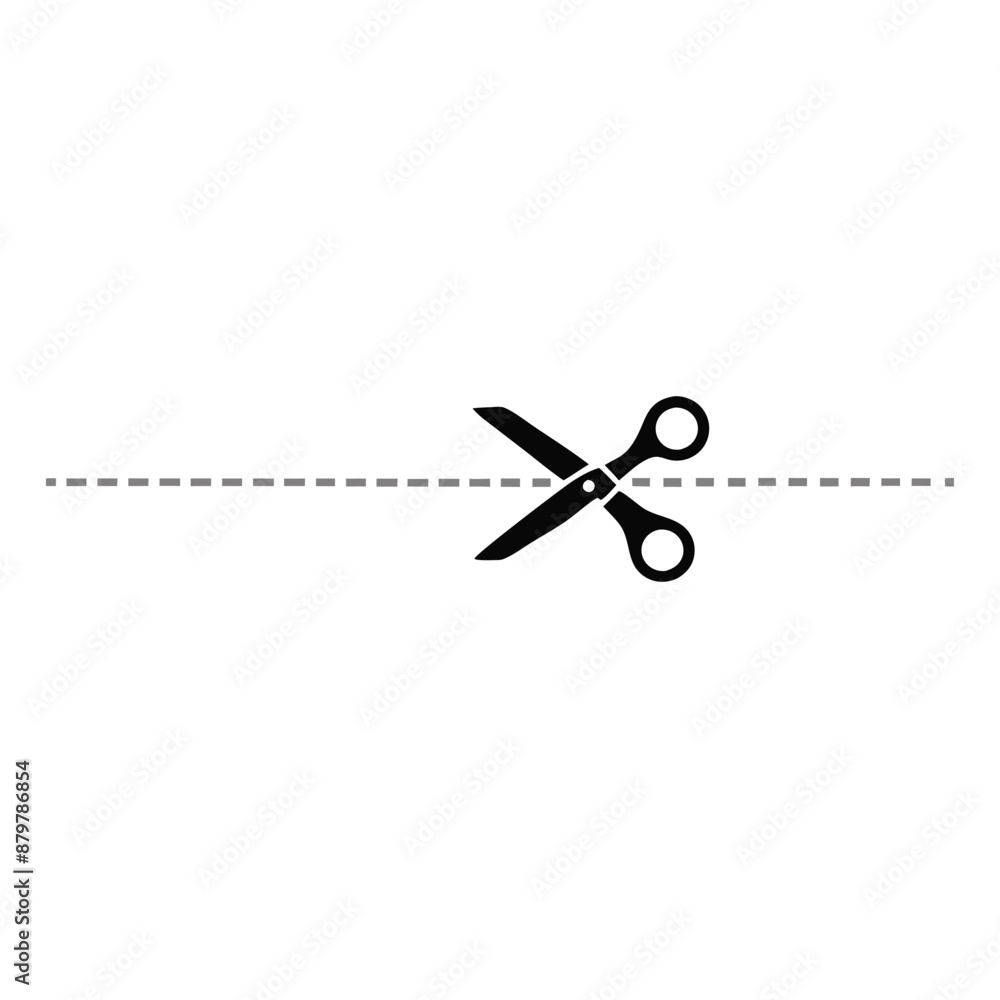 scissors icon with a dotted line, isolated on a white background scissors icon with a dotted line, isolated on a white background