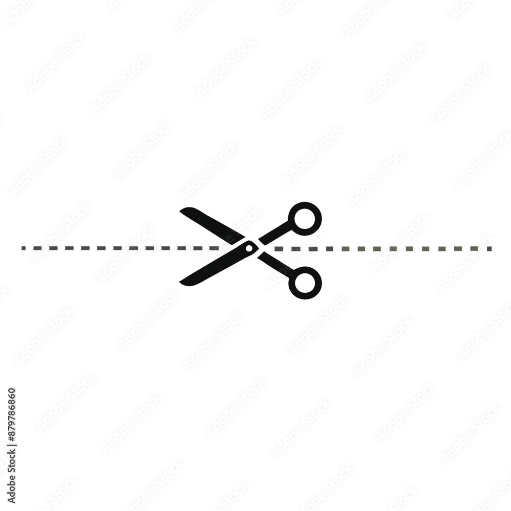 scissors icon with a dotted line, isolated on a white background scissors icon with a dotted line, isolated on a white background