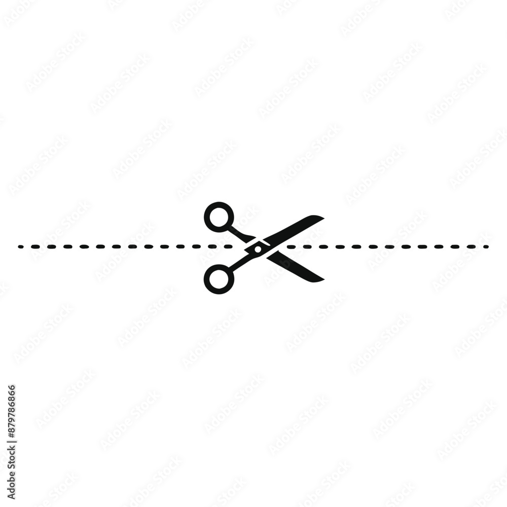 scissors icon with a dotted line, isolated on a white background scissors icon with a dotted line, isolated on a white background