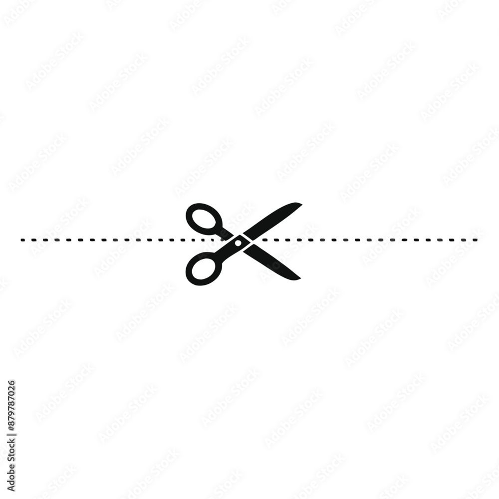 scissors icon with a dotted line, isolated on a white background scissors icon with a dotted line, isolated on a white background