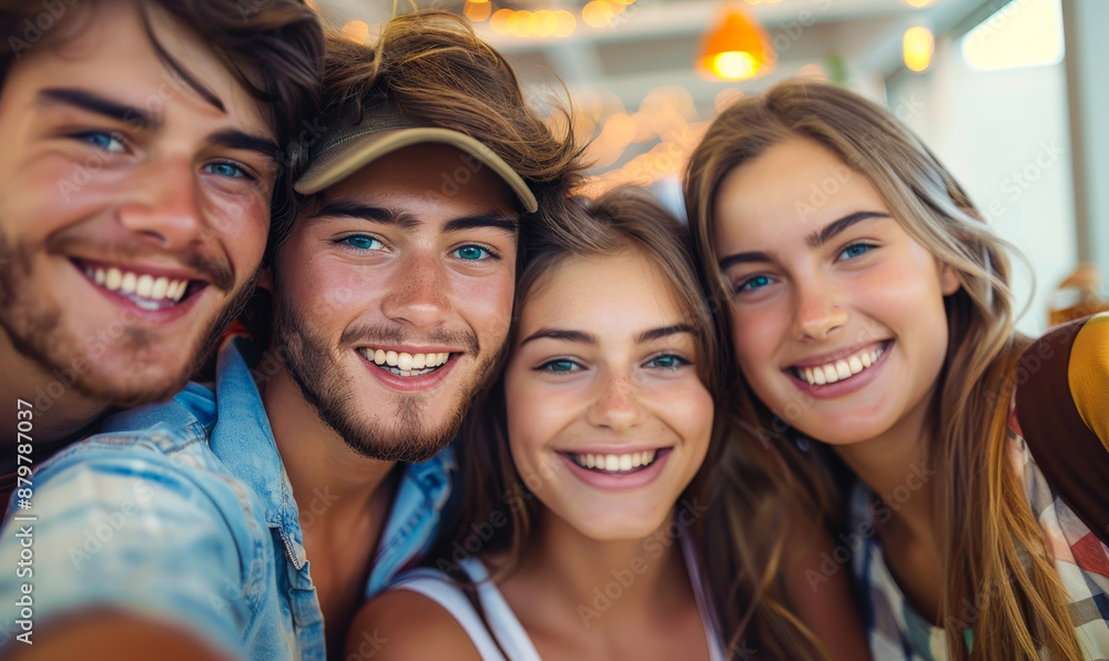 Smiling Teenagers Enjoying Time Together in a Fun Selfie, Close Friends Happy Summer Moments, Bright Indoor Setting Smiling Teenagers Enjoying Time Together in a Fun Selfie, Close Friends Happy Summer Moments, Bright Indoor Setting