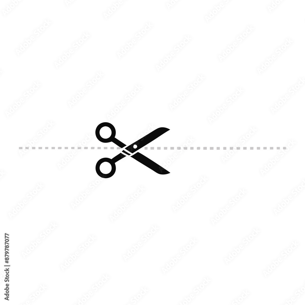 scissors icon with a dotted line, isolated on a white background scissors icon with a dotted line, isolated on a white background