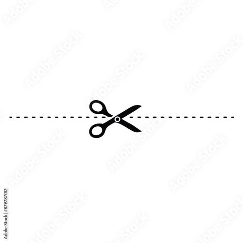 scissors icon with a dotted line, isolated on a white background 