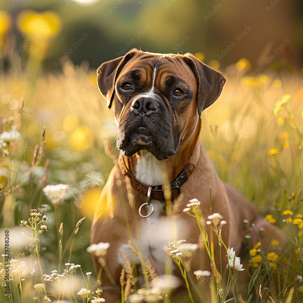 German boxer dog portrait in summer German boxer dog portrait in summer