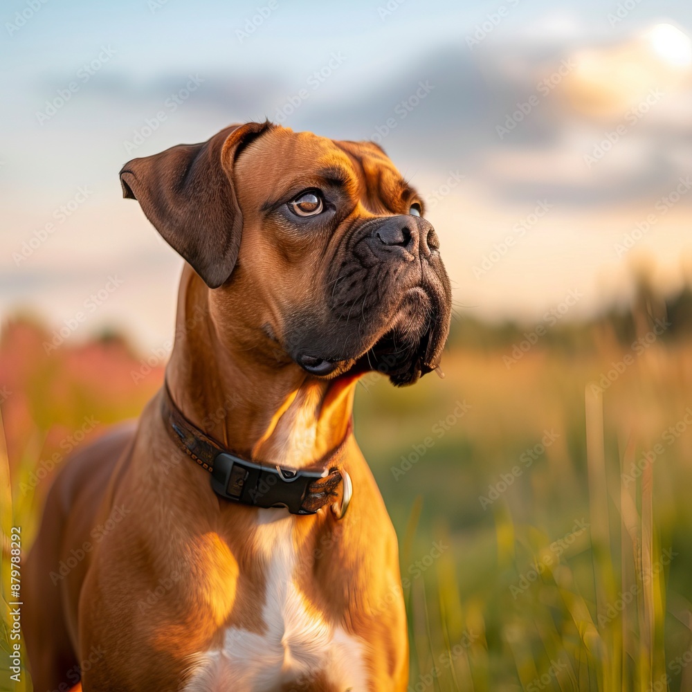 German boxer dog portrait in summer German boxer dog portrait in summer