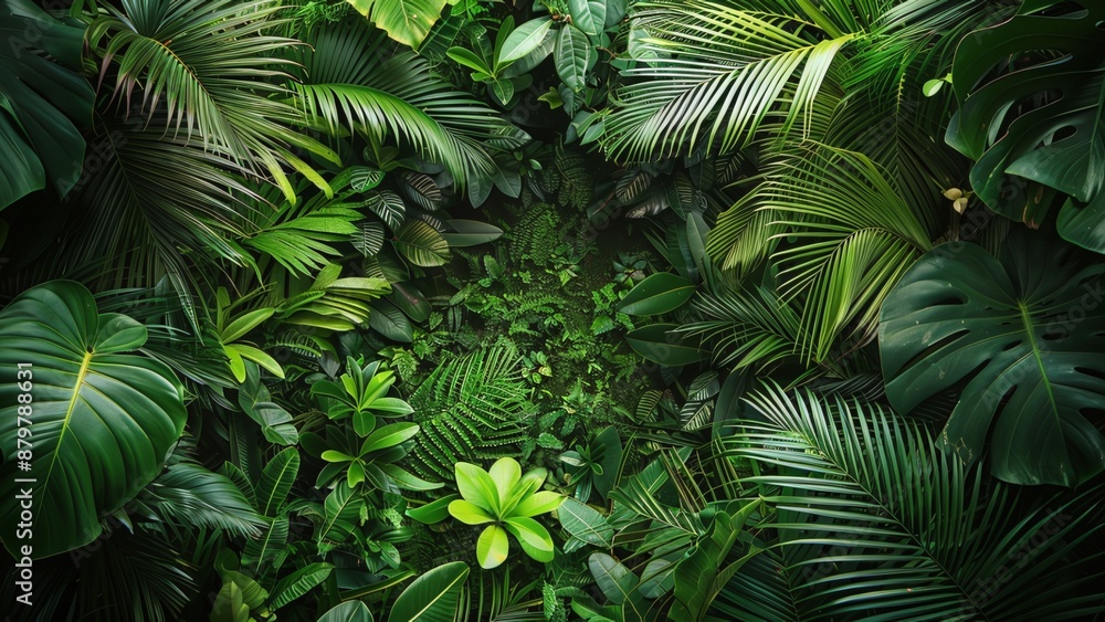 Tropical Forest Background with Leaf Border - Center Space for Copy Tropical Forest Background with Leaf Border - Center Space for Copy