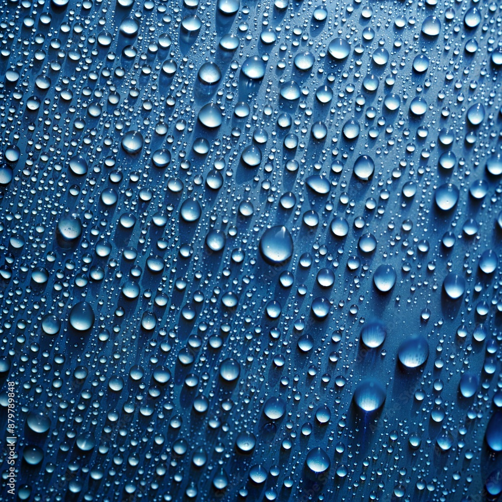 Water Droplets On A Blue Surface. Generative AI Water Droplets On A Blue Surface. Generative AI