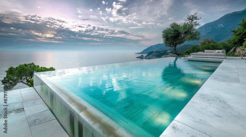 Fototapeta premium Infinity Pool Overlooking the Mediterranean Sea at Sunset