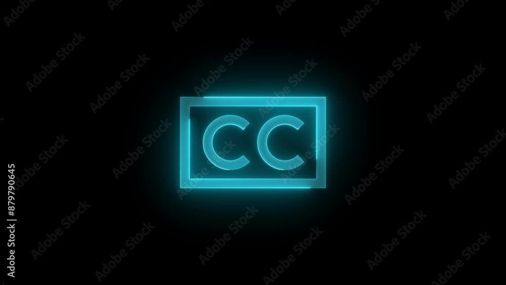 CC stroke icon glowing neon cyan color animation CC stroke icon glowing neon cyan color animation