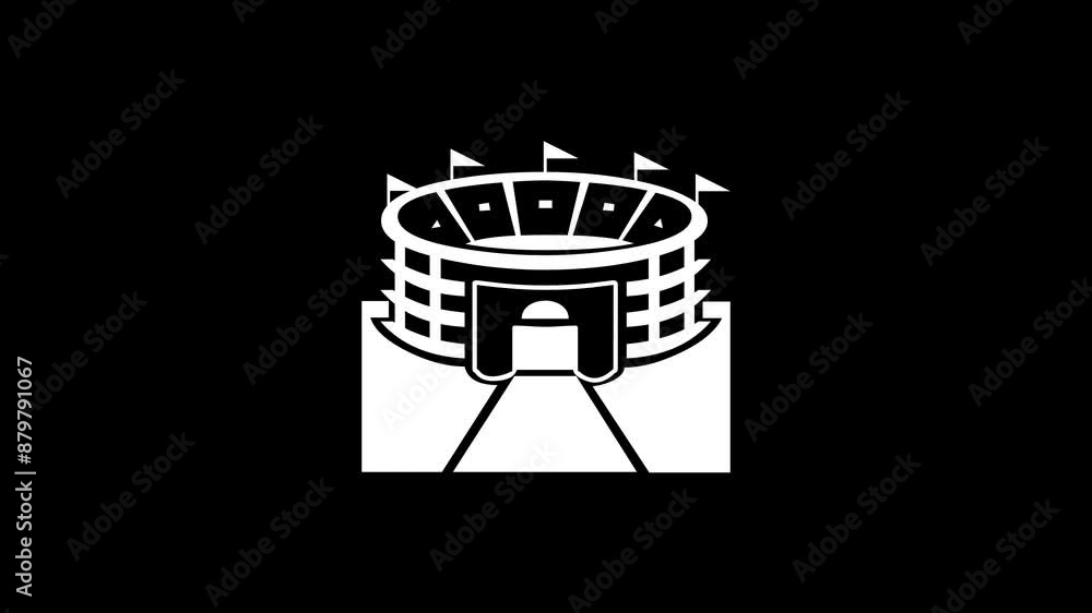 Stadium shape icon white color animation on black background Stadium shape icon white color animation on black background