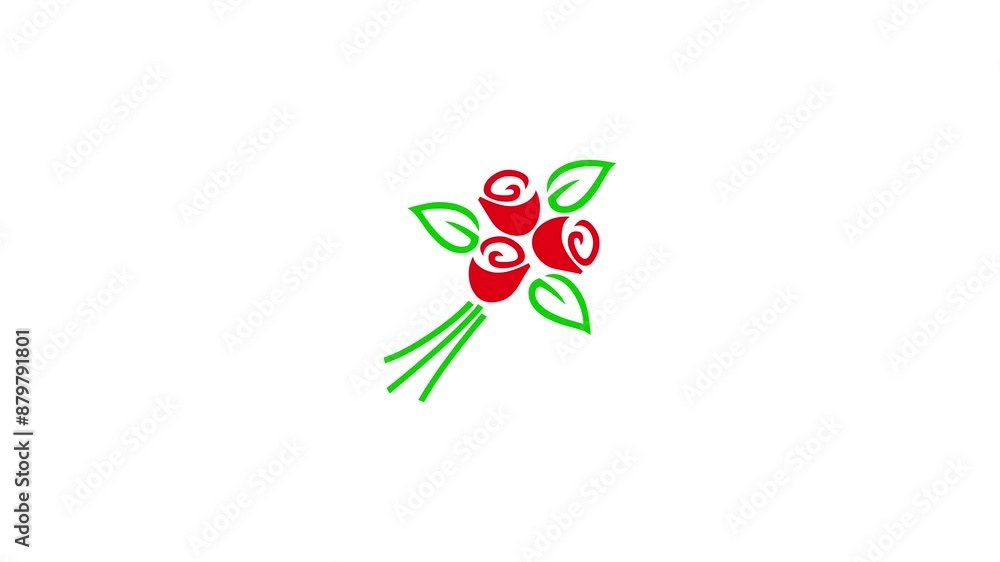 Red flower bouquet simple shape icon animation on white background Red flower bouquet simple shape icon animation on white background