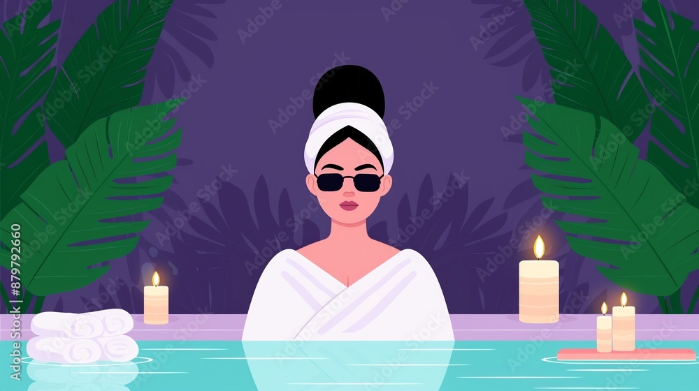 Obraz premium Spa day with fullbody treatments, whole selfcare experience, flat design illustration