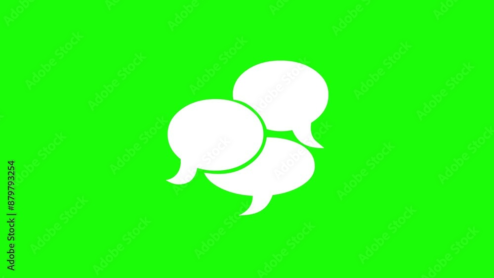 Chat bubble shape icon white color animation on green background Chat bubble shape icon white color animation on green background