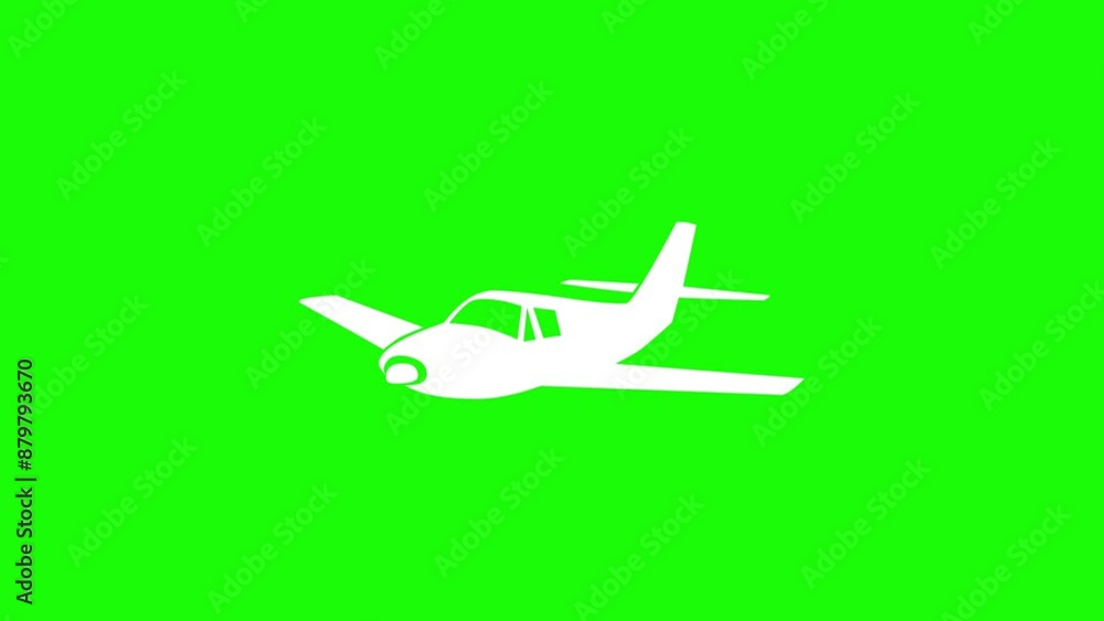 Airplane shape icon white color animation on green background Airplane shape icon white color animation on green background