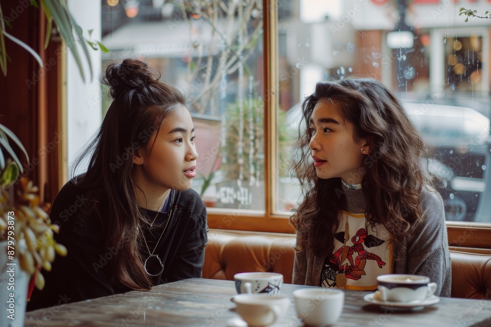 Heartfelt Conversation Between Mother and Teenage Daughter at Cozy Cafe Over Coffee Heartfelt Conversation Between Mother and Teenage Daughter at Cozy Cafe Over Coffee
