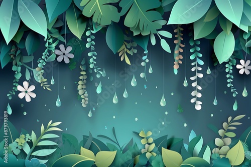 Verdant Canopy of Tranquil Rainforest with Cascading Dewdrops