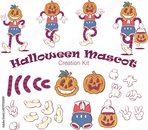 Retro groovy halloween mascot creation kit © Anastasiya