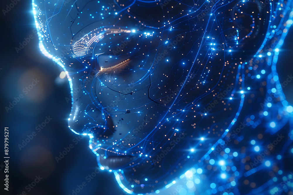 futuristic mech or robot or android made in the wireframe style on a dark blue background futuristic mech or robot or android made in the wireframe style on a dark blue background