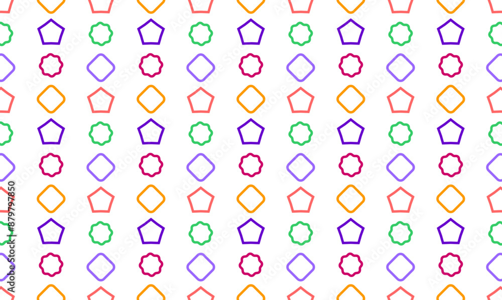 Seamless pattern. Multicolored geometric shapes on white background. For cover design, fabric, background, wrapping paper, packaging. Vector graphics Seamless pattern. Multicolored geometric shapes on white background. For cover design, fabric, background, wrapping paper, packaging. Vector graphics