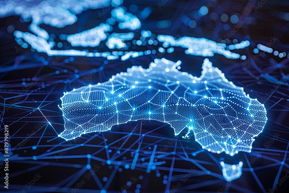 Digital map of Australia network and connectivity created with Generative AI Digital map of Australia network and connectivity created with Generative AI