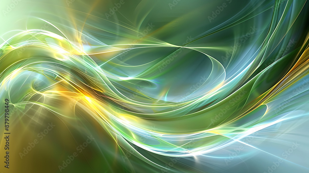 Fototapeta premium Serene Abstract Light Waves in Green and Gold