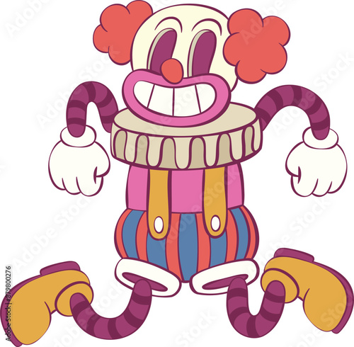 Retro groovy clown halloween mascot character