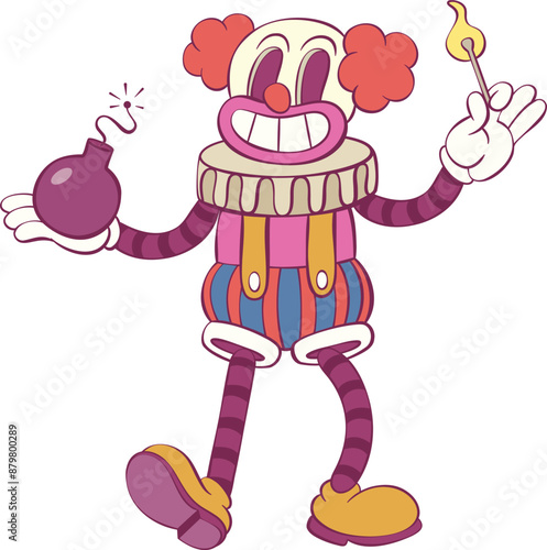 Retro groovy clown halloween mascot character