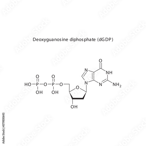 Deoxyguanosine diphosphate (dGDP) skeletal structure schematic illustration, Nucleoside molecule.