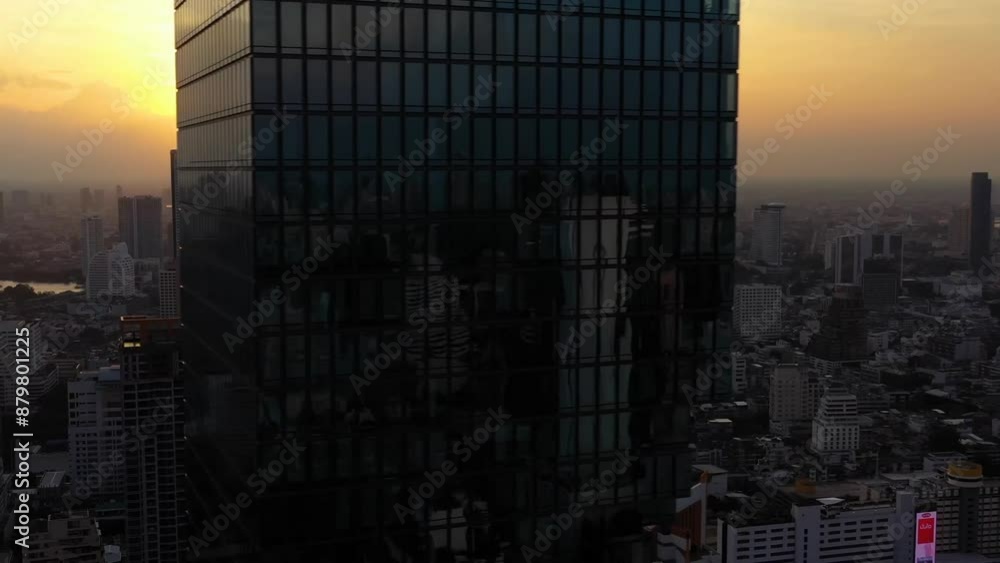 Aerial drone of Skyscrapers Buildings over financial business district in Bangkok Downtown Aerial drone of Skyscrapers Buildings over financial business district in Bangkok Downtown