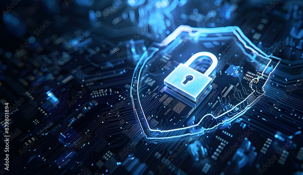 Secure Digital Network with Electronic Padlock. Generated AI Secure Digital Network with Electronic Padlock. Generated AI
