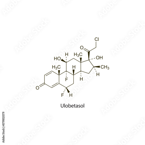 Ulobetasol flat skeletal molecular structure Corticosteroid drug used in inflammation treatment. Vector illustration scientific diagram.